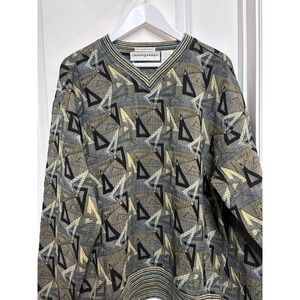 Jhane Barnes Mens Pullover Lightweight Sweater Abstract Wool Blend Italy Size L